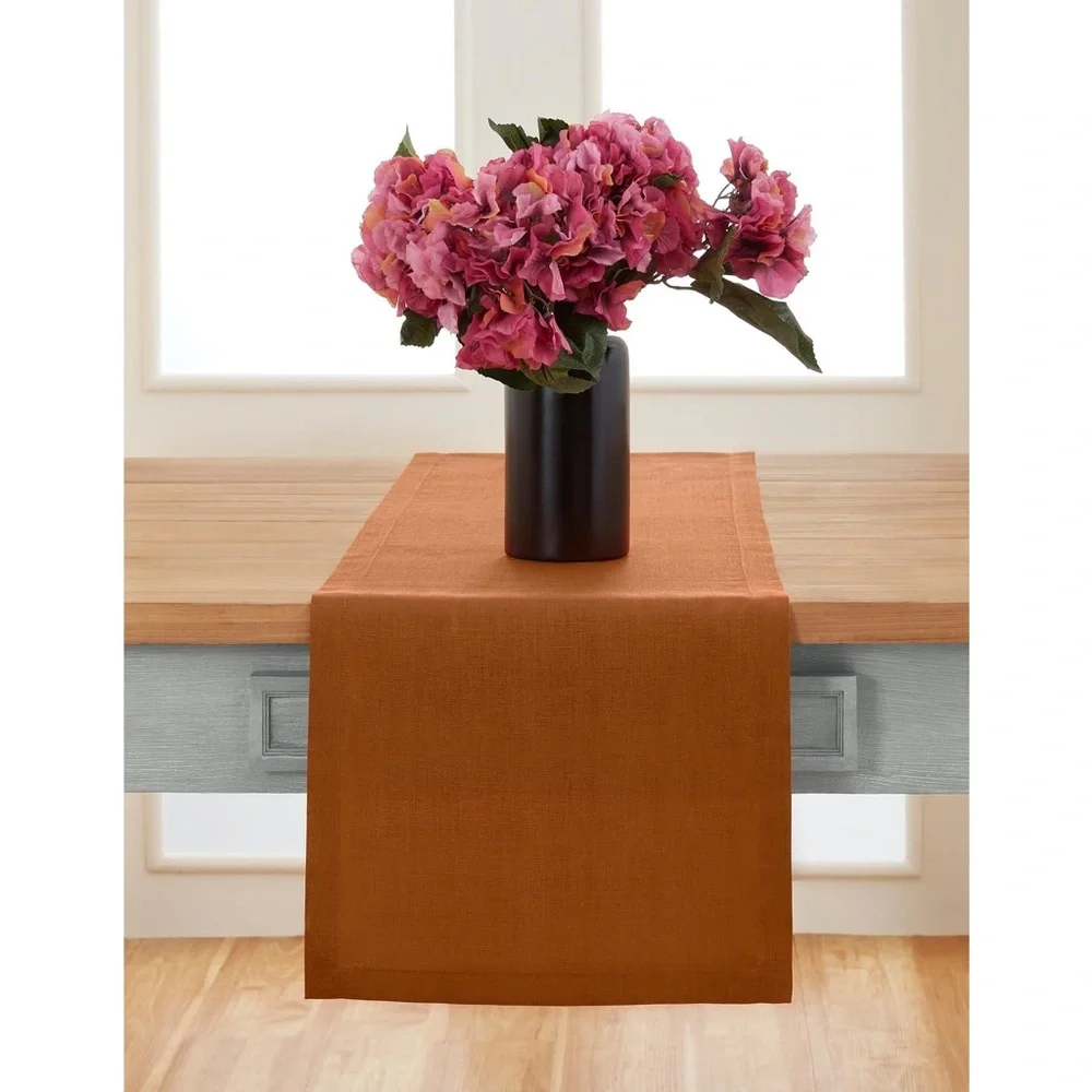 Solino Home Linen Table Runner 120 Inches Long – 100% Pure Linen Winter Cinnamon